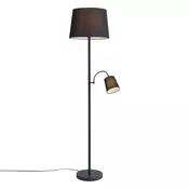 Klasična stoječa svetilka črna s črnim odtenkom in bralno lučjo - Retro