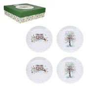 KOMPLET 4 DESERTNIH KROŽNIKOV IZ PORCELANA, SOVICE