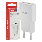 slomart AMiO Omrežni polnilnik 230V 20W GaN USB-C + USB-A