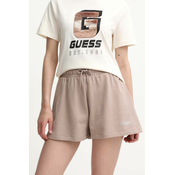 Pamučne kratke hlače Guess boja: smeđa, melanž, visoki struk