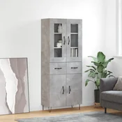 Greatstore Visoka komoda betonsko siva 69,5x34x180 cm inženirski les