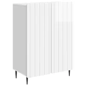 Vidaxl Strani šal Bela visok sijaj 66 x 34,5 x 92 cm Inženirski les