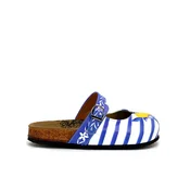 Goby Cokle Women Calceo White Clogs WCAL2215 with blue stripes and lemons modra