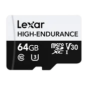LEXAR Spominska kartica High-Endurance, micro SDXC, 64GB, 100MB/s, U3, V30, A1, UHS-I