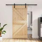 vidaXL Drsna vrata Naravna in črna 95 x 210 cm Masiven borov les