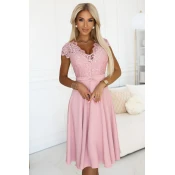 381-6 LINDA - chiffon dress with lace neckline - dirty pink