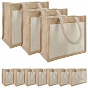 vidaXL Jutene torbe z žepom 10 pcs Naravna in bela 26 x 22 x 14 cm