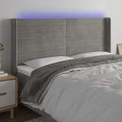 Vidaxl vidaXL Vzglavje z LED svetlo sivo 163x16x118/128 cm žametno