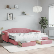 Greatstore Izvlečna dnevna postelja s predali roza 80x200 cm žamet