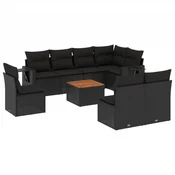 Vidaxl Vrtna sedežna garnitura 9-delna z blazinami črn poli ratan