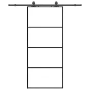 Vidaxl Drsna vrata z opremo črna 90x205 cm ESG steklo