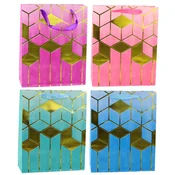 Papirnata darilna vrečka geometrijski vzorci zlata 32 x 26 x 12 cm