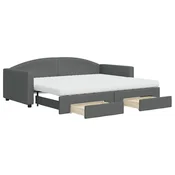 Vidaxl Izvlečna dnevna postelja s predali temno siva 90x200 cm blago