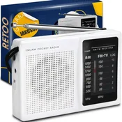 Retoo E848-1 prijenosni AM/FM radio – teleskopska antena, 3,5 mm prikljucak, baterijsko napajanje, bijeli