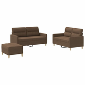 3-dijelni set sofa s jastucima smedi od tkanine