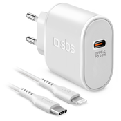 SBS Wall Charger Kit 1m 20W Apple TETRKITPD20LIGW USB-C-Lightning-Kabel