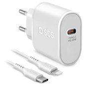 SBS Wall Charger Kit 1m 20W za Apple s TETRKITPD20LIGW USB-C-Lightning-kablom