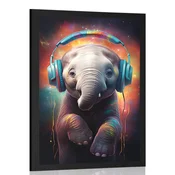 Plakat slon s slušalkami - 40x60 white