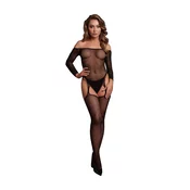 Svetleči bodystocking brez ramen - Ena velikost - Črna/zlati lesk