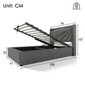 SONNENH Enojna postelja, 90 x 200 cm, siva, 208 x 96 x 107 cm, prostor za shranjevanje, priključek usb, za spalnico