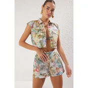 Trendyol Tropical Patterned Shirt Shorts Set