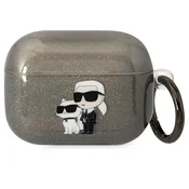 Karl Lagerfeld etui za AirPods Pro, Glitter Karl&Choupette, črn