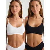 Trendyol Black-White 2-piece Seamless Lace Detail Non-wired Cupless Bralette Knitted Bra