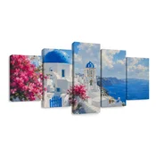 5-delna slika bele santorinske hiške ob morju - 200x100