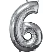 Amscan Foil rojstni dan balon številka 6 srebro 66cm