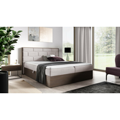 Boxspring postelja Wood 9 - 160x200 cm - temni hrast