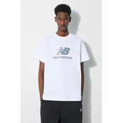 Pamučna majica New Balance Essentials Cotton za muškarce, boja: bijela, s tiskom, MT41502WT