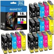 Komplet nadomestnih črnil NINETEC 18XL za Epson Expression Home XP-102/202/225/322/422, 20 kosov, visoka kapaciteta, 8x črna, 4x cian, 4x magenta, 4x rumena, skupaj 8200 strani, vrhunska kakovost