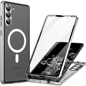 GS Magnetni ovitek MagSafe z dvojnim steklom za Samsung Galaxy S24, srebrn