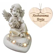 shumee Sveča ANGEL sedi na srcu, osvetljena z LED diodo, za BRATOV grob, 18 CM