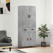 Greatstore Visoka komoda betonsko siva 69,5x34x180 cm inženirski les