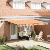 vidaXL Ročna Retraktibilna Tenda z LED Rumena in Oranžna 450x350 cm