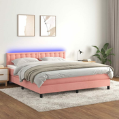 Greatstore Box spring postelja z vzmetnico LED roza 180x200 cm žamet
