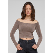 Womens Off Shoulder Glitter Long Sleeve Gold