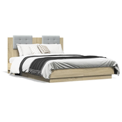 vidaXL Okvir kreveta s uzglavljem LED boja hrasta sonome 140 x 190 cm