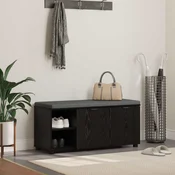vidaXL Haldna klop z blazino Enobarvno Črna Orehovina 100 x 38 x 46 cm