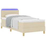 LED Box Spring Krevet s LED trakama Krema 80 x 200 cm tkanina