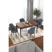 Hanah Home trpezarijski set Kor, sto na razvlacenje i 4 stolice, ploca u dekoru drveta Baroque, dimno siva tkanina Jerry