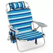 Northix Zložljiv stol za plažo z nastavljivim naslonjalom in hladilnikom, aluminijasti okvir