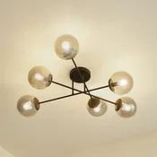 Stropna svetilka Lindby Isamer, dimno siva, O 80 cm, globus - Dnevna soba/jedilnica - Sodobni - črna, dimno siva - Steklo