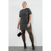 Trendyol Curve Black Tweed Zipper Midi Woven Dress