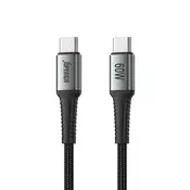 SUPERIOR USB data kabal SU-K102, Pleteni , Fast, 60W, 3A, Type C na Type C , 1m, Crni