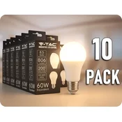 V-TAC E27 LED žarnica 8,5W, 806lm, A60/10-PACK! Farba svetla: Hladna bela