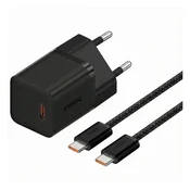 BASEUS GaN5 MINI 1C mrežni punjac, Type-C prikljucak, 30W, GaN5 + Type-C kabel, CRNA P10110902113-00