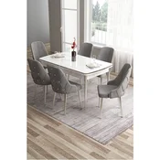 Hanah Home trpezarijski set Tia, sto i 6 stolica, bela ploca, hromirane noge, siva tkanina Babyface