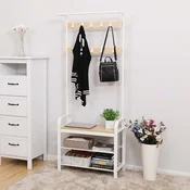 Songmics Stojalo za plašče s klopjo za shranjevanje čevljev, 33,7x77x183 cm, bela